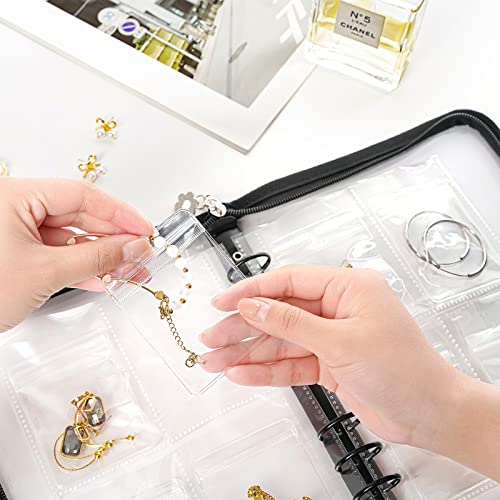 Uross Transparent Jewelry Storage Book, Jewelry Earring Organizer, Clear Travel Jewelry Organizer Book, Zipper Jewelry Storage Display for Necklaces Earrings Rings Bracelets with pockets (84 Grids) - Image 3