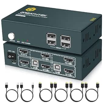 GREATHTEK KVM Switch Dual Monitor HDMI, 2 Monitors KVM Switch 4K@60Hz ...