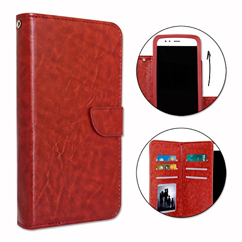 PH26® Etui Housse Folio pour Wiko Cink King Format Portefeuille en éco-Cuir Marron avec Double clapet intérieur Porte Cartes, Fermeture magnétique et surpiqures Apparentes