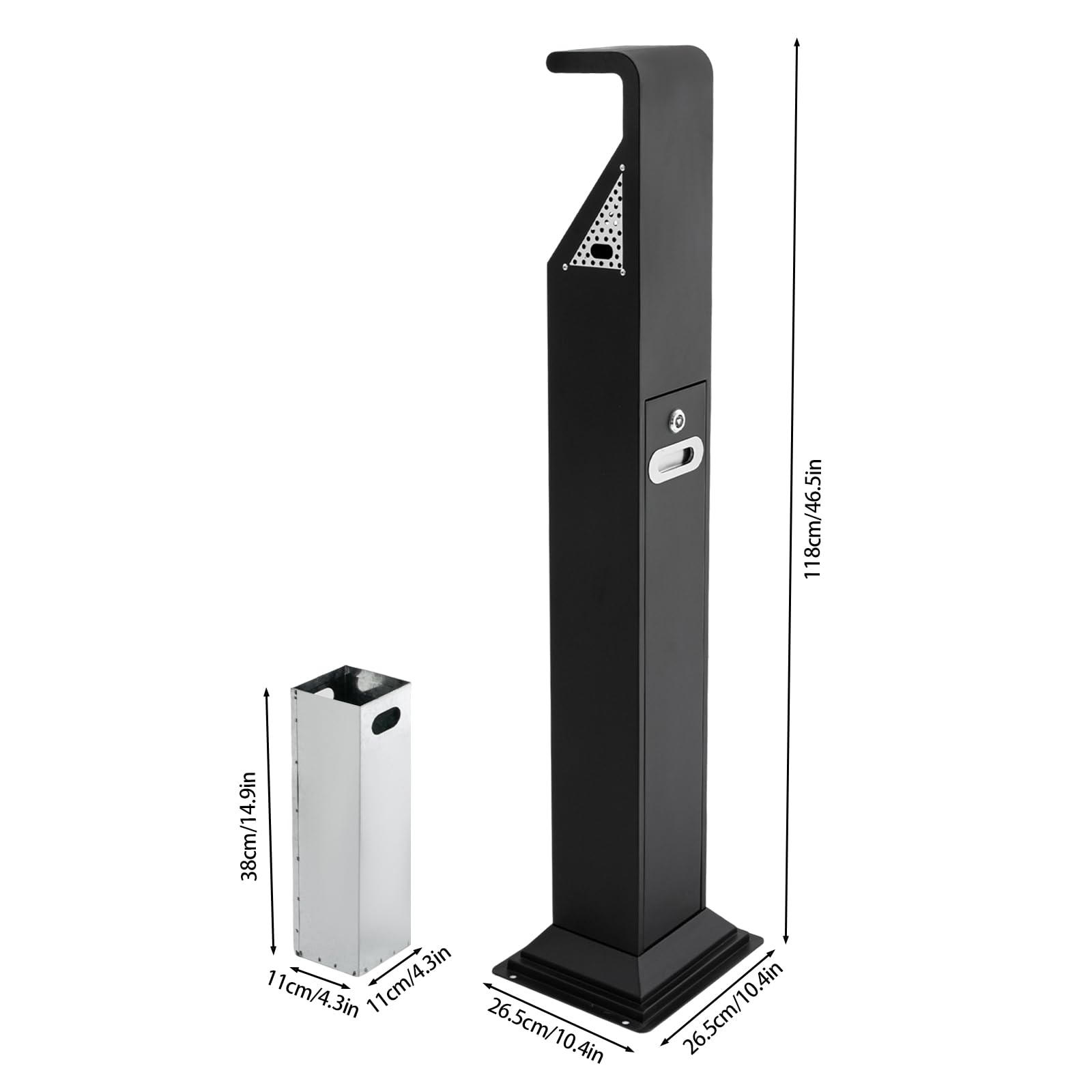 OUKANING Posacenere zincato da 118 cm, per esterni, con secchio interno estraibile e vassoio per ceneri, per uso commerciale, hotel e ristoranti