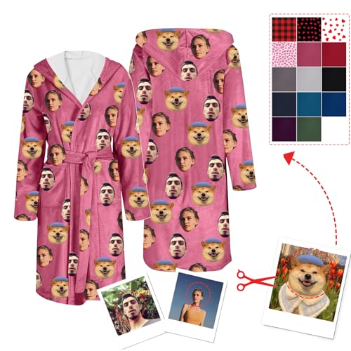 Genérico Albornoz navideño personalizado, albornoz de franela con foto personalizada, camisón largo de invierno para hombre y mujer