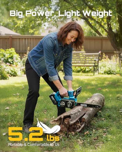 Image of SEESII Electric Chainsaw Cordless 12-inch: Brushless Battery Powered Small Chainsaw, 2 x 4.0Ah Batteries, Auto-Tension and Oiling Mini Chain Saw for Christmas Dad Men Gifts, Tree Cutting Trimming
