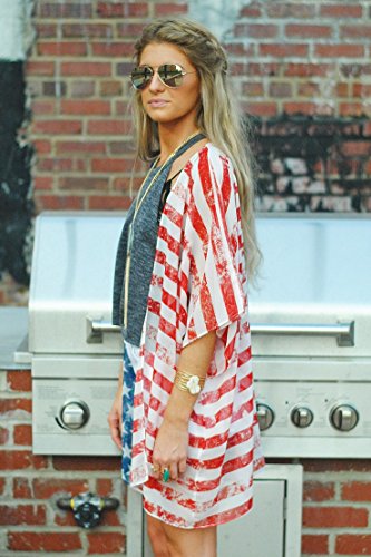 4th of July Women's American Flag Print Kimono Cover Up Tops Shirt Patriotic Cardigan (one Size, Picture Color)3