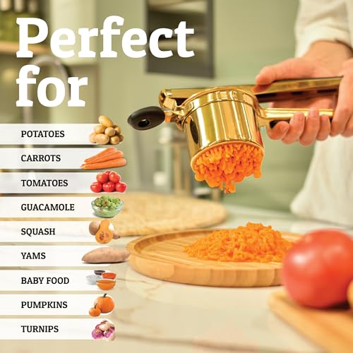 Priority Chef Potato Ricer 3 Disc, Gold Steel and Black Silicone, GM-PC-RICER3-GLD