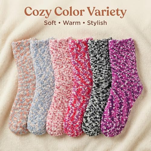 Image of Tipi Toe Womens Fuzzy Crew Socks with Anti Slip Grips Warm Cozy Fluffy Winter Slipper Socks Non Skid Home Socks for Women