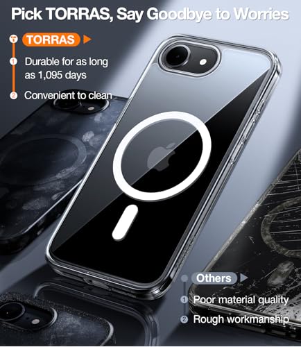Image of TORRAS for iPhone 16e Case /iPhone 17e Case Clear, Never Yellow, Magnetic Phone Case, 16FT Military Grade Drop Protection, Slim Transparent Anti-Scratch Cover for iPhone17e Phone Case 6.1 inch, Clear
