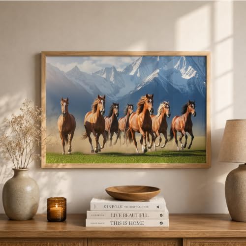 Image of Suneree 7 Horse Vastu Wall Painting (Landscape Collection) (Natural, Design 08, 10x13 Inch)