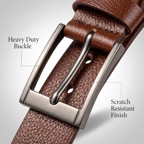 Image of Genuine Leather Belt for Men - Premium Formal & Casual Belt with Metal Buckle - Durable Adjustable Waist Belt for Jeans, Trousers & Office Wear
