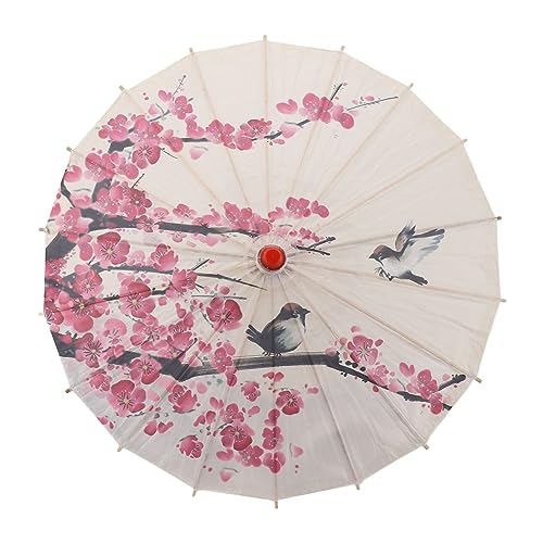 Oiled Paper Umbrella, Solid Wood Handle Classical Chinese Plum Painting Chinese Oiled Paper Umbrella Easy to Open and Close Oil Paper Oriental Parasol for Weddings, Photography