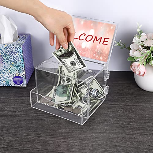 TOLIDA Acrylspendenbox Vorschlagsbox mit Schildhalter Visitenkartenbox Wahlurne Kummerkasten Kartenbox mit Schloss Klare Aufbewahrungsbox zum Visitenkarten Abstimmen Spenden Sammeln Kommentieren