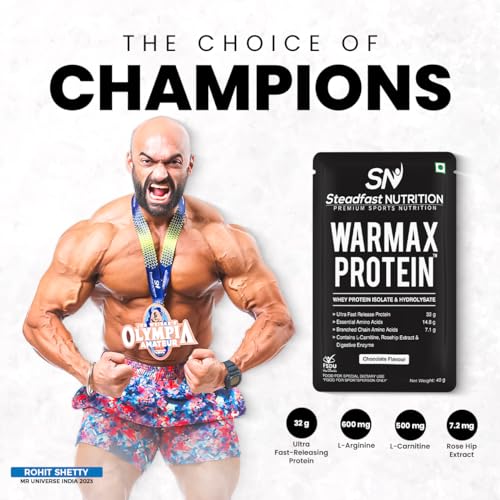 Image of Steadfast Nutrition Warmax Whey Protein Isolate & Hydrolysate Powder 32G Ultra Fast Release Protein (Chocolate 6 Sachets, 240g)