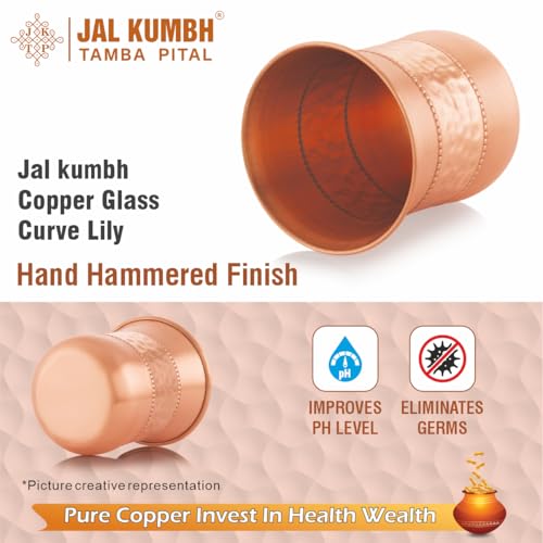 Image of Pure Copper Glasses Curve Lily Water Glass Pure Tamba Glass for Drinking & Serving Water Tumbler-300 ML