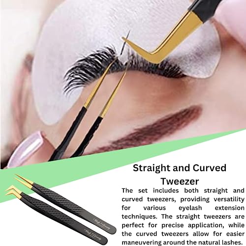 Wishbeauty 2-Piece Black & Gold Lash Extension Tweezers - Image 4