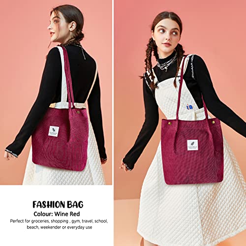 Image of Ayieyill Corduroy Tote Bag for Women Canvas Shoulder Cord Purse with Inner Pocket