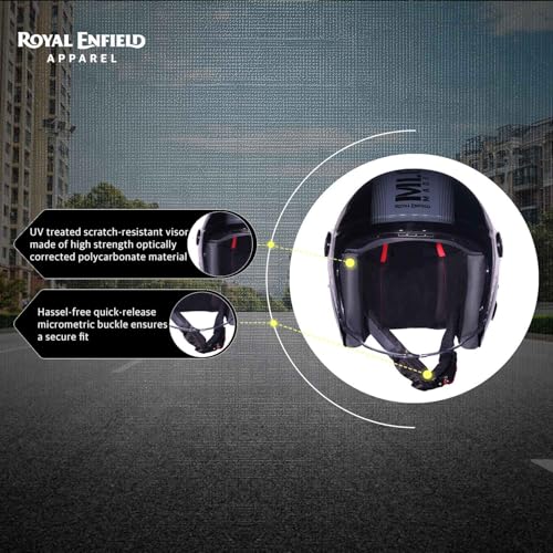 Image of ROYAL ENFIELD REDDITCH Open Face MLG 1901 | ISI Certified | Shell Construction: Built with High Impact Grade ABS | High-Strength EPS Liner | Micrometric Lock | UV-Resistant PU Paints Black XL