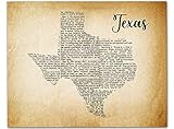 Vintage Style Texas Map Wall Art 14' x 11' UnFramed Print, Made from Original Text of 1876 Texas...