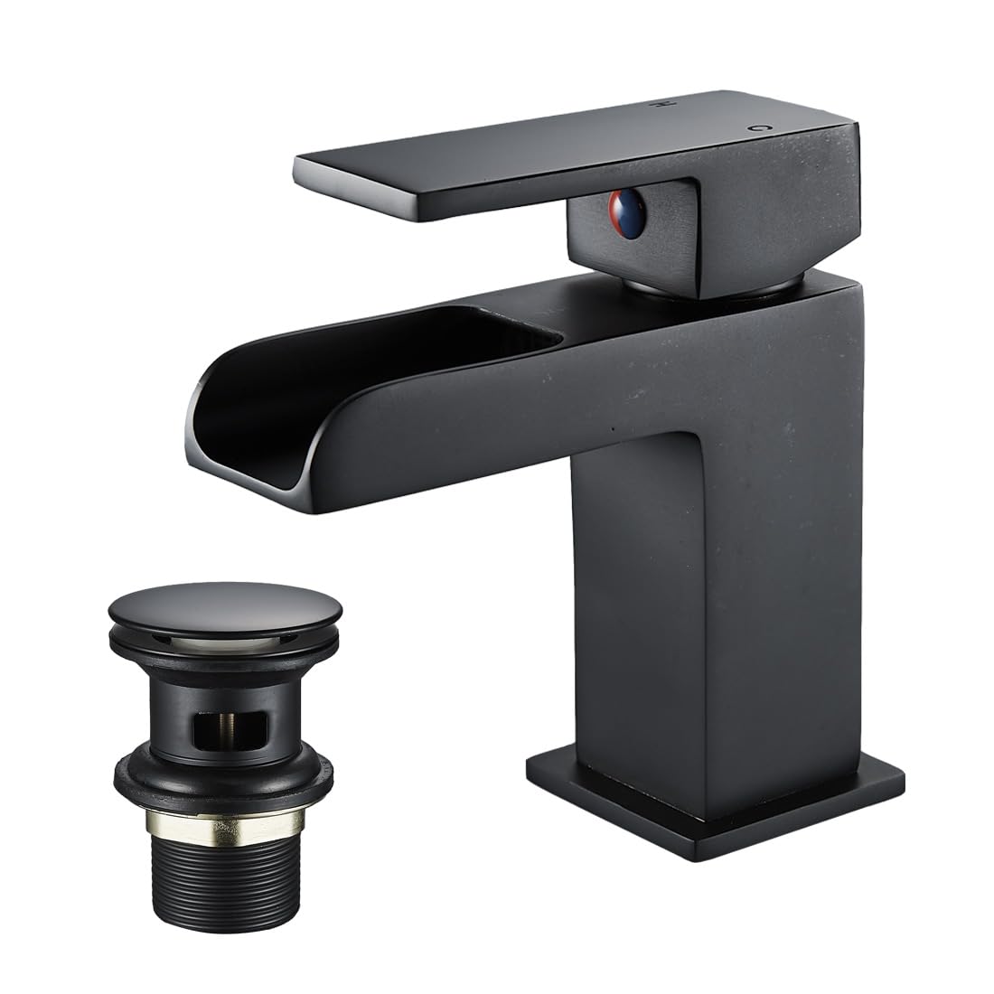 Mgnsjgyxn Women's Black Waterfall Basin Taps With Waste,Bathroom Single Lever Chrome Plated Brass Sink Mixer Tap（Black）
