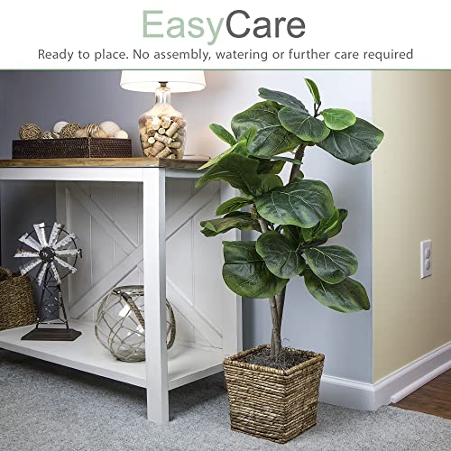 Artificial Fiddle Leaf Fig Tree 3.2Ft Faux Indoor Floor Tree In Square Basket With Faux Dirt, Mini - Fake House Plant And Home Décor For Living Room, Office, Kitchen, Or Farmhouse - By Lcg Florals #TOP4