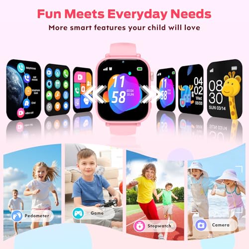 Image of 4G Kids Smart Watch with GPS Tracker, Video Call & Texting, Smart Watch for Kids with SIM Card, SOS, School Mode, HD Camera, Pedometer, Kid Watch Gift for Boys Girls Age 4-12, Pink