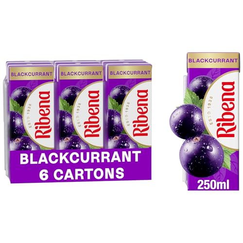 Ribena Blackcurrant Juice Drink Cartons - Multipack 6x250ml; Real Fruit; Rich In Vitamin C; No Artificial Colours or flavours ; Perfect For On The Go