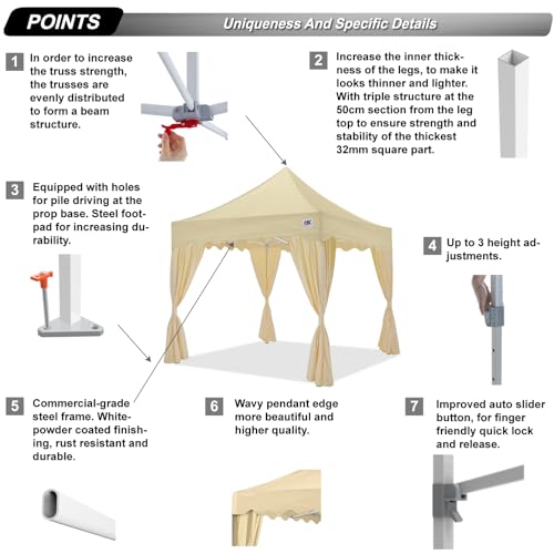 Image of ABCCANOPY Patio Pop Up Canopy Tent with Curtain 10x10 Event-Series (Beige)
