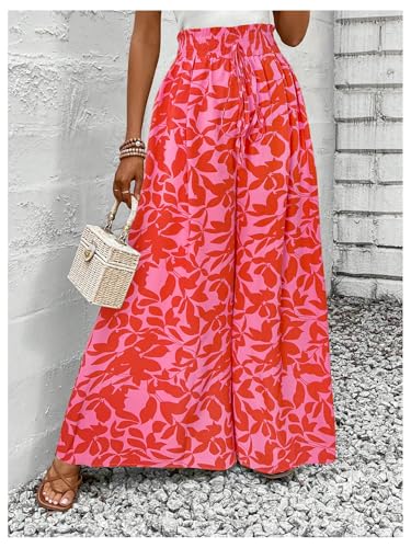 Floerns Women's Summer Tropical Palazzo Pants High Waist Wide Leg Beach Trousers4