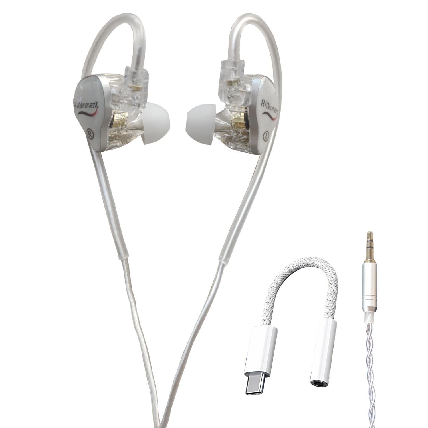 RitMoment RIT10 Pro Écouteurs filaires – Son équilibré et basses riches, double pilote dynamique magnétique, ultra confortable, écouteurs intra-auriculaires IEM (3,5 sans micro + câble de type C,