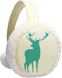 Deer Animal Blue Wood Grain Winter Ear Warmer Cable Knit Furry Fleece Earmuff Outdoor