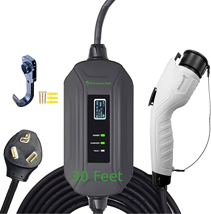 Carregador portátil Level 2 para veículos elétricos PRIMECOM.TECH, 240 V, 16 A, cabo de 9,14 m, conector 10-30P