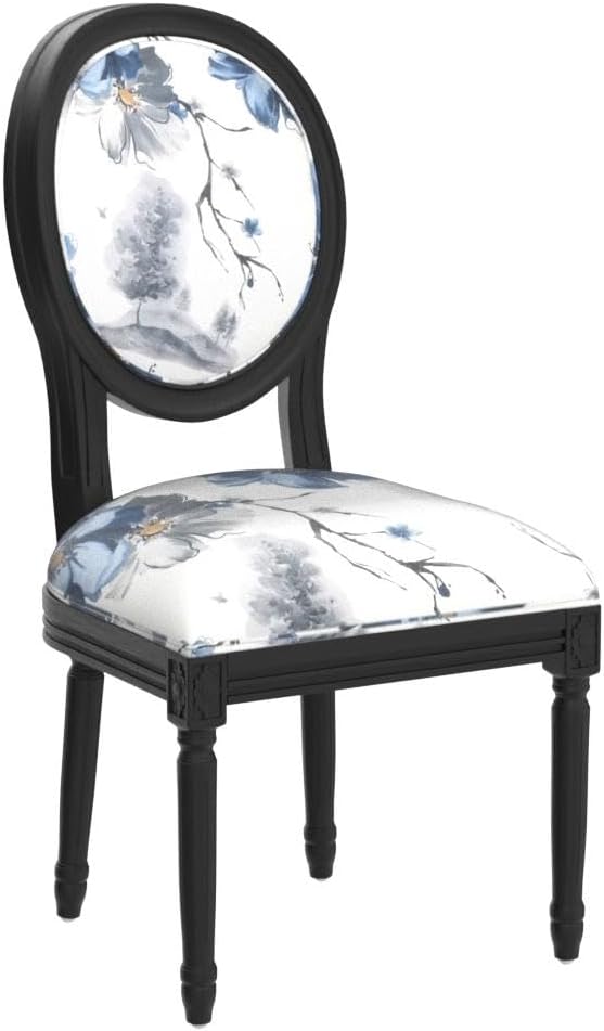 Elegant Floral Print Upholstered Dining Chairs with Black Rubberwood Legs
