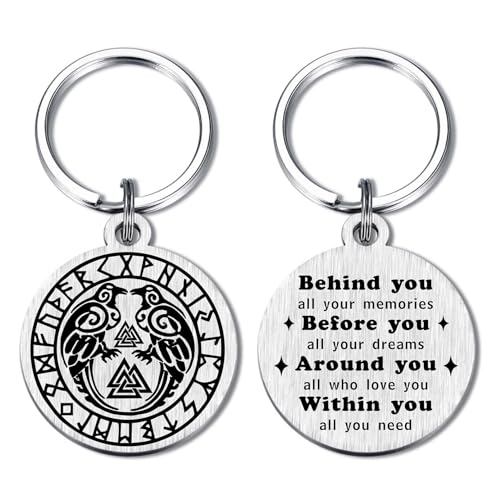 Image of Alotozo Norse Viking Keychain for Men Women - Compass, Tree of Life, Wolf, Odin, Ravens Mythology Gift for Birthday Christmas