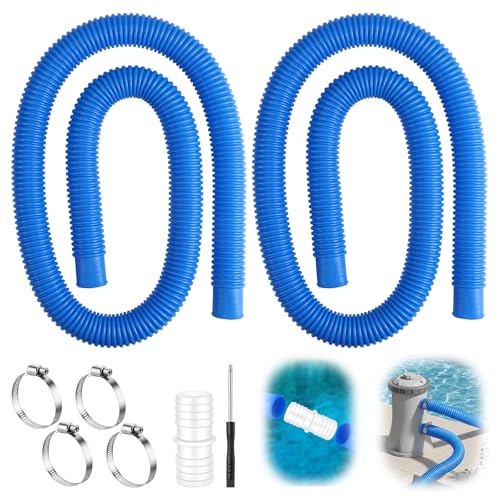 2PCS Swimming Pool Replacement Hoses 32mm 1.5m Above Ground Pool Hoses Replacement with 4 Metal Clamps Sturdy & Leak-Resistant Pools Pump Filter Hose for Intex 330GPH 530GPH 1000 GPH (Blue)