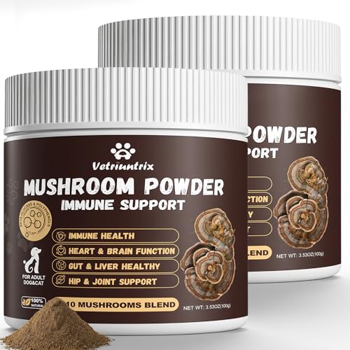 Image of Organic Turkey Tail Mushroom for Large Dogs - Over 50% Beta Glucan - 10-in-1 Mushroom Powder for Immune & Gut Support - Dog Mushroom Supplements for Lumps and Bumps - Chicken Flavor, 200g