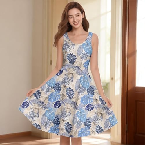 Image of Women Stylish Tank Dresses Sleeveless Round Neck Midi Casual Dress with Pocket for Summer