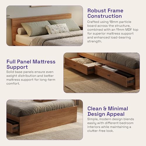 Image of Wakefit Bed | 1 Yr Warranty | Bed Queen Size, Comes with Drawer Side Storage, Noise-Free, Density: 680-750 kg /m (Taurus 78 x 60 - Columbian Walnut)