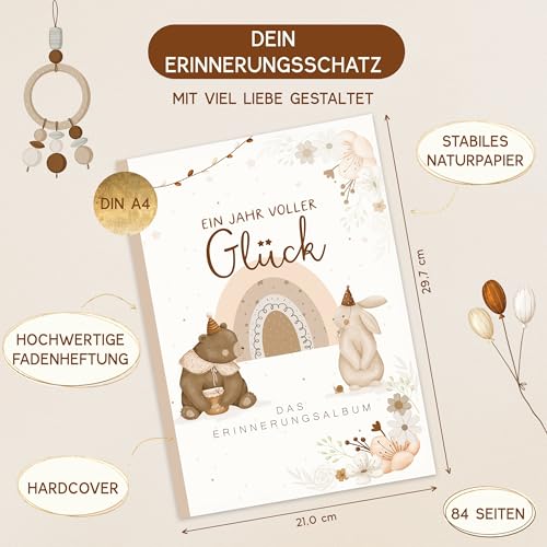 HIMMEL.HERZ.PAPIER® Mein erstes Jahr Babyalbum - Erinnerungsbuch Baby Tagebuch - Din A4 - Geschenk für Mädchen & Jungen zur Geburt… – Ansicht 2