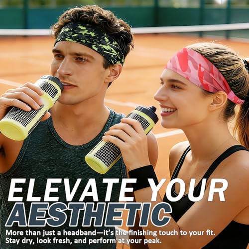 Image of ROCKTAKIN 5 Pack Running Headbands, Moisture Wicking Non-Slip Wide Elastic Sweatbands, Athletic Workout Sports Headbands for Men & Women, Running Cycling Basketball