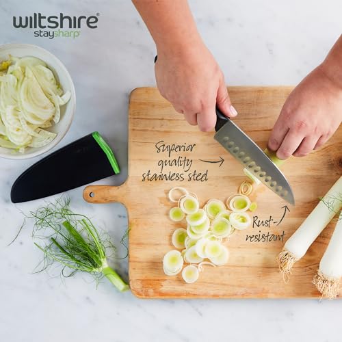 Wiltshire Staysharp Triple Rivet Multi-Purpose Santoku Knife 15cm, Stainless Steel Sharp Blade for Chopping Cutting & Slicing, Built-in Sharpener, Slim Scabbard, Ergonomic Triple Rivet Handle - Image 2