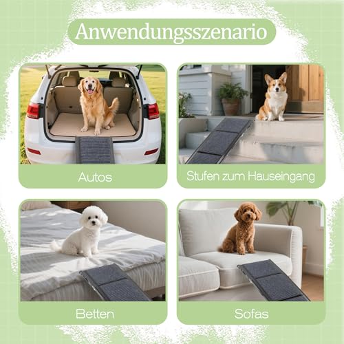 Thanaddo Hunderampe Auto Klappbar, Extra Lange Hunderampe mit Rutschfester Teppich für Große Hunde bis 110 KG, Innenbereich verfügbar, Hundetreppe Outdoor für Autos SUV, LKW