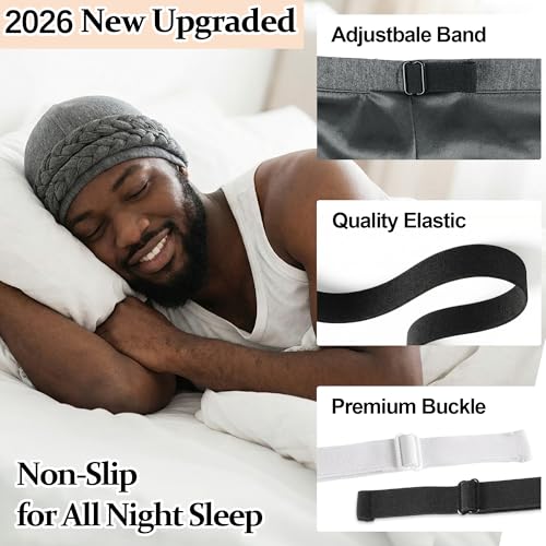 Image of Ababalaya Adjustable Satin Lined Turban for Women Mens Halo Turban Silky Lined Head Wraps for Waves Braids Locs Sleep Cap