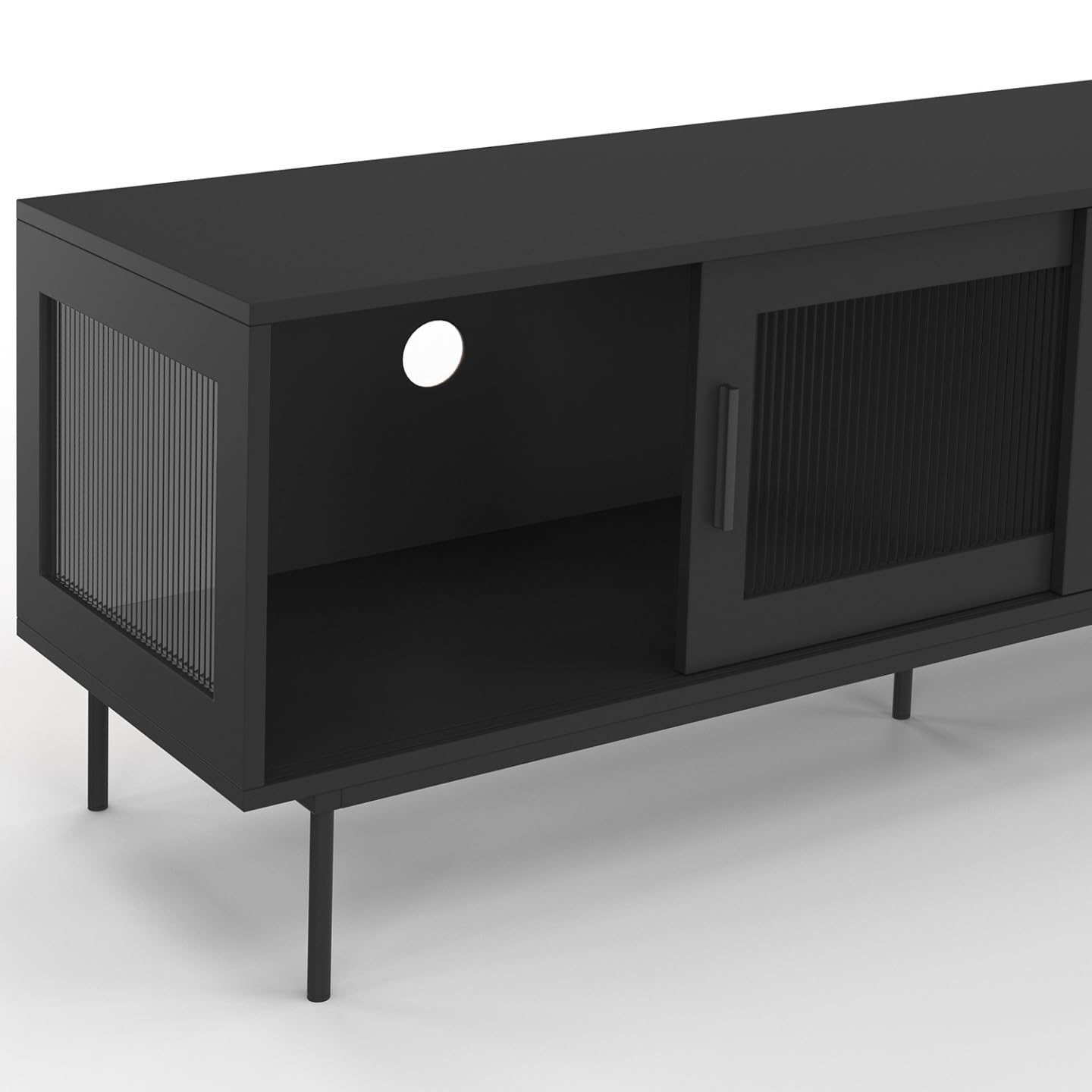 IDMarket - Meuble TV 140 cm ZINEB façade cannelée Noir