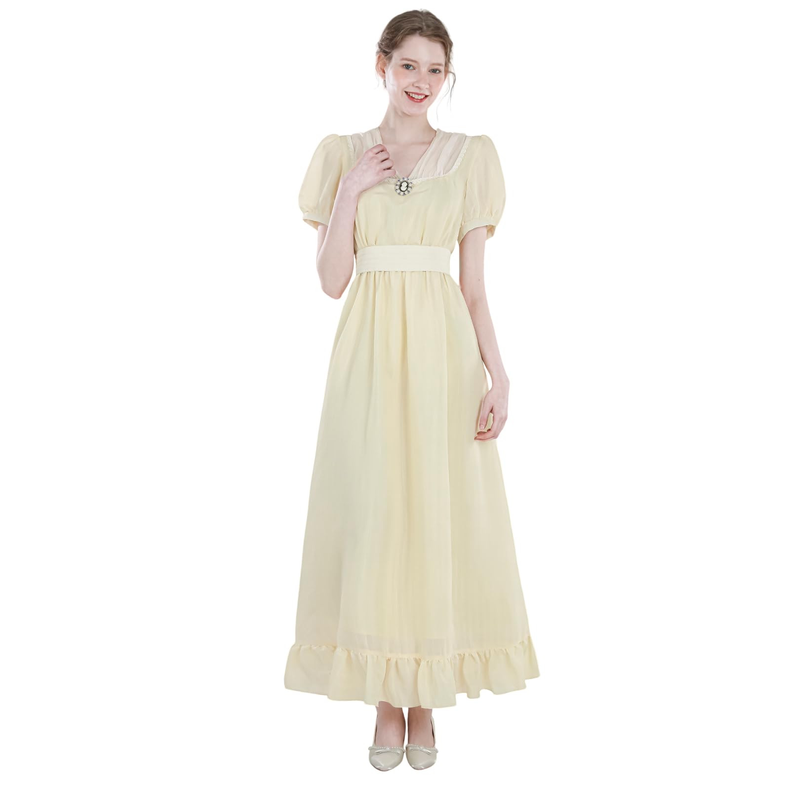 CR ROLECOS Regency Dresses for Women Short Regency Era Gown Empire Waist Victorian Tea Party Costume Yellow S — image 1