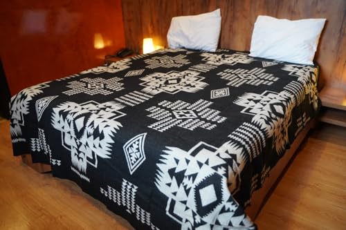 Image of AHUAY Premium Hypoallergenic Alpaca Wool Blanket - Reversible 2-in-1 Andean Geometric Throw, Ultra Soft Warm Lightweight, Handmade in Ecuador (Imbabura Black and White, King)