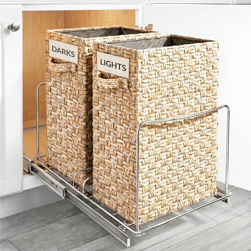 Image of LYNK PROFESSIONAL Double Pull Out Trash Can Under Cabinet - Under Sink Trash Can Slider - Trash Can Slide Out Drawer - Sliding Pull Out for Kitchen Garbage Bin (Trash Cans Not Included)