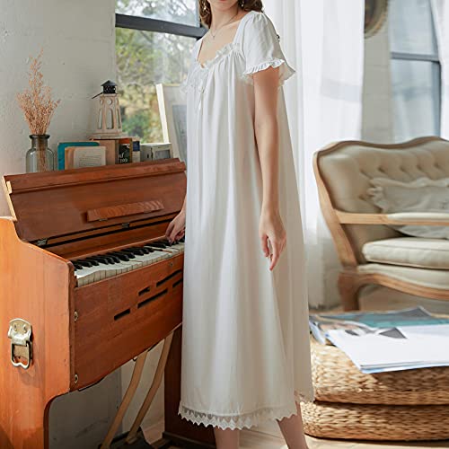 Lu's Chic Women's Victorian Nightgown Princess Cotton Sleepwear Short Sleeve Loungewear3