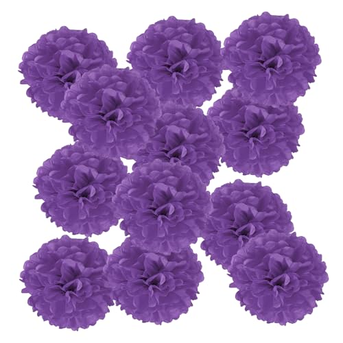PATIKIL 12pcs Flores de Papel, Pompones de Seda Decoración de Fiesta Carnaval Flor Abeja Bolas para Fiestas Boda Despedida de Soltera Cumpleaños Manualidad DIY, 10cm, Morado Oscuro