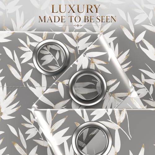 Image of HOKIPO Luxe Foliage Foil Printed Curtains 7 Feet Long 1 Panel, Slate Grey