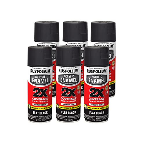 Image of Rust-Oleum 271918-6PK Acrylic Enamel 2X Spray Paint, 12 oz, Flat Black, (Pack of 6)