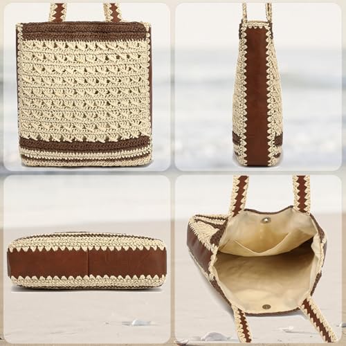 Image of Bycobecy Woven Tote Bag for Women, Summer Beach Bag Large Crochet Shoulder Purse Handbag Boho Knit Bag for Summer Travel