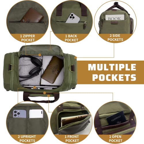 Vorspack Canvas Duffle Bag for Travel - 45L/21 Inches Duffel Bag for Men and Women Expandable Weekender Bag Carry On Bag for Travel Work Gym - Army Green